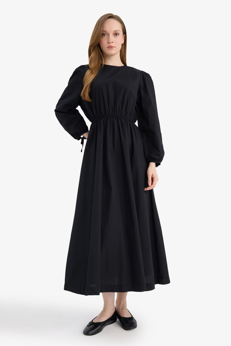 DeFacto Black Woman 100% Cotton Regular Fit Poplin Midi Dress Casual - Image 2